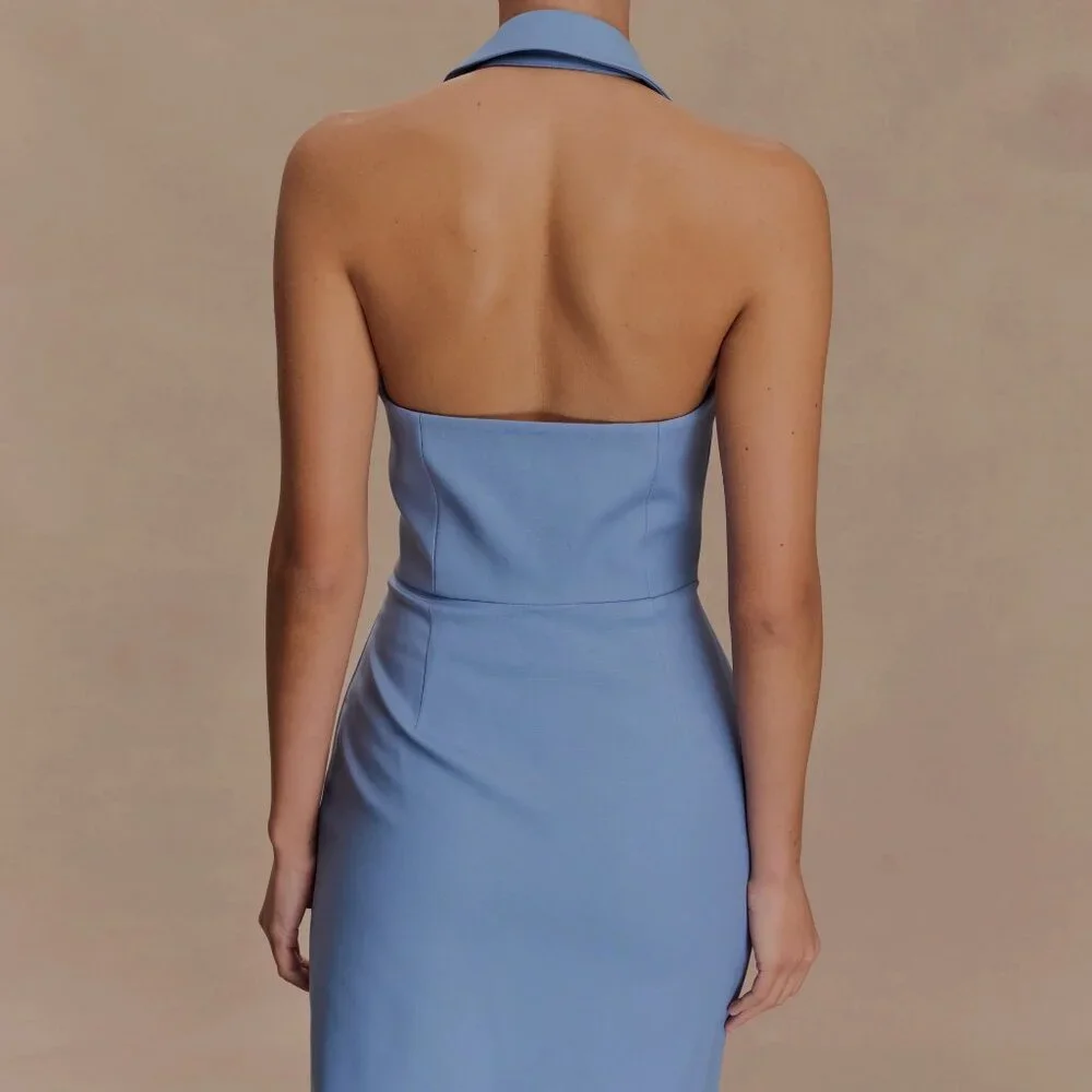 Meshki Ruth Cotton Halter Mini Dress | Ocean Blue | Size S | NWT - Picture 3 of 4